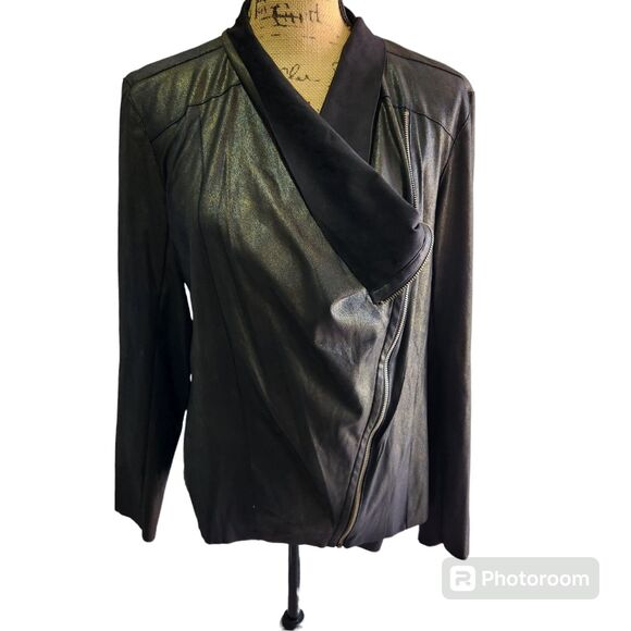 Mote Anthropologie Moto Jacket Womn SZ XL Metallic Biker Suede Asymmetric Grunge - Picture 1 of 4